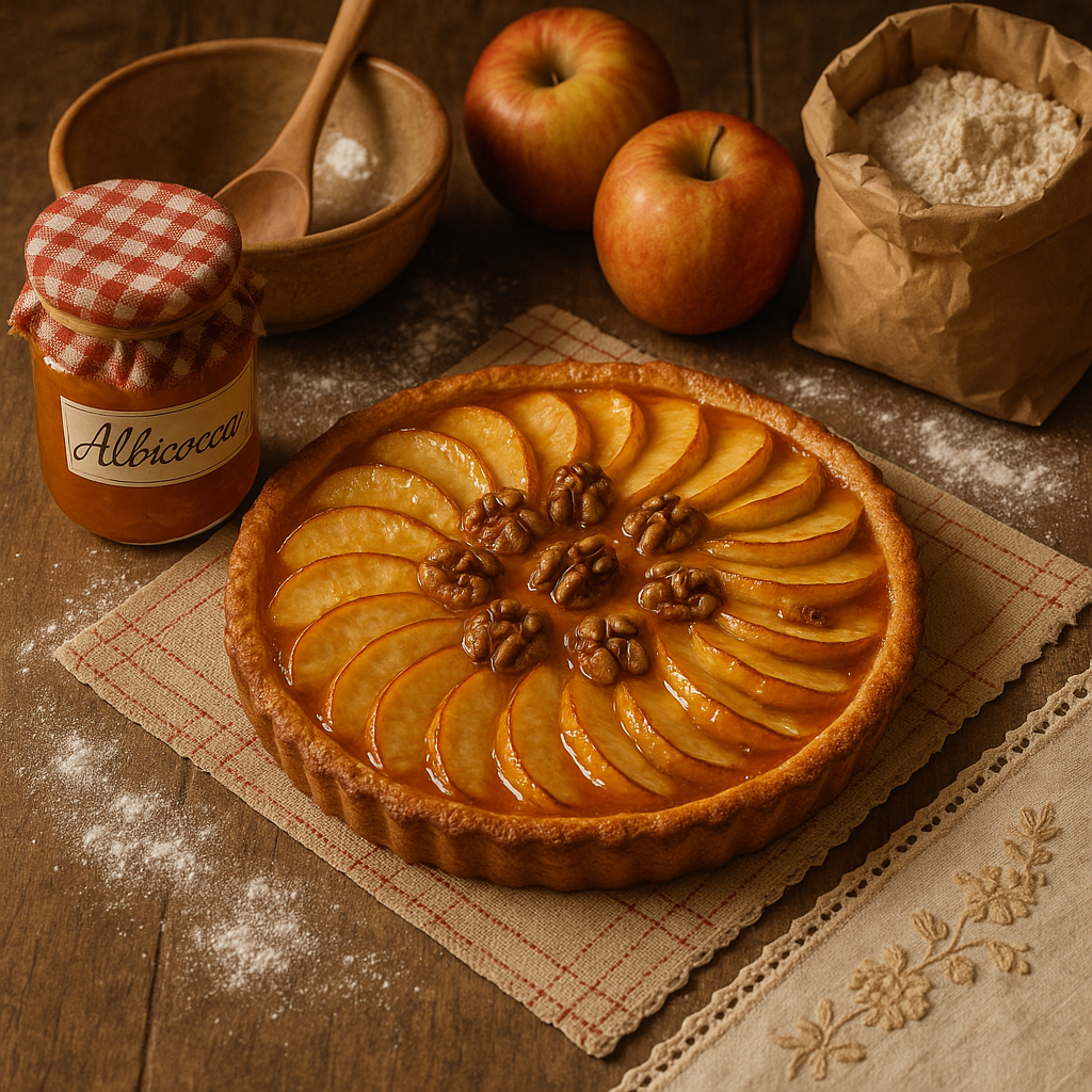 Crostata mele, noci e marmellata di albicocche